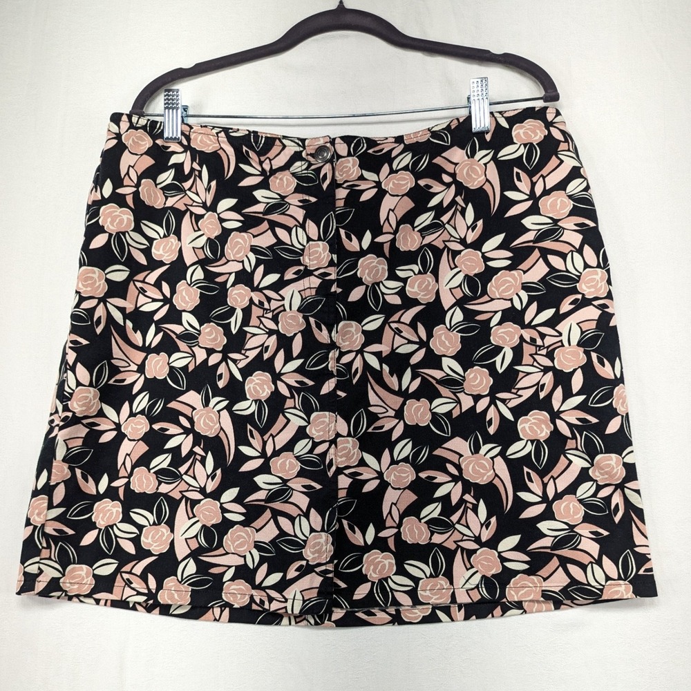 Ann Taylor‎ LOFT Floral Print Skirt Women's Size 14 Pink Black Button Front